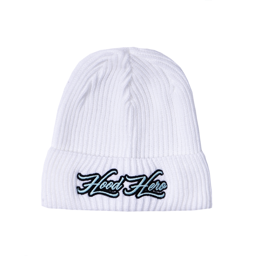 Winter cap Embroidery - White/Turquoise